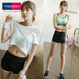 韩国瑜伽服夏季健身跑步罩衣无钢圈文胸速干短裤运动套装女三件套