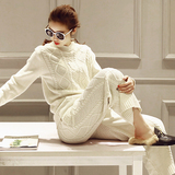2015春装新款时尚套装女毛衣韩版韩国休闲针织阔腿裤气质两件套潮