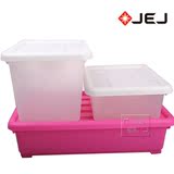 包邮日本进口JEJ透明塑料有盖收纳箱 特大号床底滑轮扁收纳箱衣