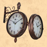 宜好/复古欧式铁艺双面挂钟客厅时尚创意电子时钟 大壁挂石英钟表
