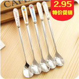 陶瓷长柄小勺子韩式创意C017 便捷不锈钢学生餐具环保刀叉筷子