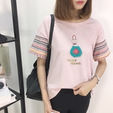 2016新款韩国短袖t恤女宽松大码女装民族风印花短袖体恤打底衫潮