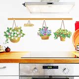 特价 吊篮花盆 可移除墙贴纸 唯美厨房背景装饰田园风格贴画
