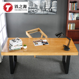 铁之源 美式铁艺桌子书房实木电脑桌书桌简约现代台式家用写字台