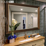 BOLEN豪华浴室镜子复古做旧美式欧式浴室柜镜子壁挂卫生间装镜子