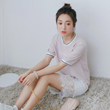 UPSTUDIO丶韩版春夏简约清新款小香风浅粉T蕾丝半身包裙两件套装