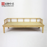 新中式简约罗汉塌床实木现代三人沙发椅禅茶艺老榆木家具免漆仿古