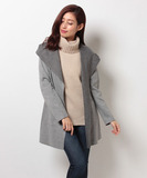 日本外贸品牌原单新款女装款式薄款毛呢中长款外套大衣藏青灰色