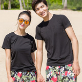 纯黑色奥代尔棉情侣T恤  圆领短袖 海边度假必备沙滩情侣装