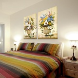 现代简约装饰画客厅背景墙画卧室床头挂画 两联画美式花卉无框画