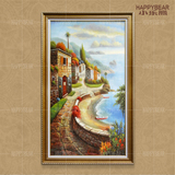 纯手绘欧式竖幅玄关地中海风景油画竖版有框装饰画