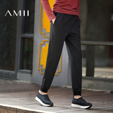 Amii2016秋新款纯色松紧腰直腿大码压线裤脚拉链运动休闲女长裤