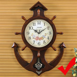 船舵挂钟木质船锚时钟大号客厅静音欧式挂表木质钟表地中海摇摆钟