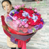 广州绣球鲜花66朵红玫瑰同城配送速递芍药桔梗生日情人节毕业花束