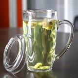 韩国三光云彩钢化玻璃杯 带盖加厚耐热水杯子 有盖家用牛奶杯茶杯