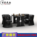 新中式餐桌椅组合餐厅中式休闲椅会议桌实木水曲柳茶楼洽谈餐桌椅