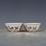 明代成化釉里红鸡缸杯 古玩古董元明清官窑瓷器收藏