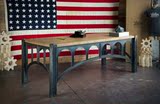 欧美式复古做旧铁艺餐桌 实木书桌长方电脑桌会议桌办公桌咖啡桌