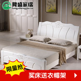 实木床白色中式橡木床1.8 米简约现代公主欧式床高箱储物婚床包邮