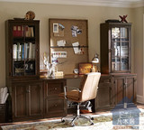 美式实木连体书桌书架书柜成人整体组合书桌书柜定做定制书房家具