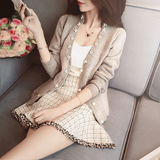 2015秋装新款韩版经典水钻珍珠修身显瘦针织衫长袖女开衫V领外套