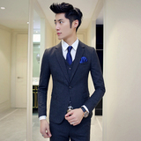 格子西服套装男新郎结婚礼服男士韩版修身西装商务职业正装三件套