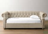 美式乡村麻布软包沙发床时尚布艺外贸欧式法式休闲沙发床可定制