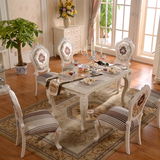 欧式餐桌实木象牙白组装长方形方桌小户型吃饭桌子多功能组合特价