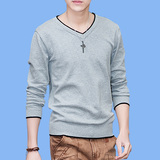 春季长袖t恤男士韩版修身纯棉青年打底衫上衣学生时尚潮流体恤衫