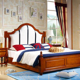 美式皮靠实木床美式床1.8米双人床橡胶木木床新古典欧式家具婚床
