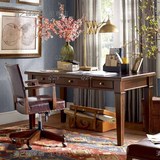 美式乡村实木书桌法式咖啡色办公桌复古做旧写字台书房家具可定制