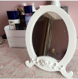 特价韩式田园家具白色雕花化妆镜便携折叠台式欧式镜子小号