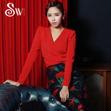 韩版SW2016春季新款红色时尚套装女气质修身名媛小香风两件套秋冬