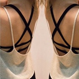 2015夏季新品 欧美风后背条纹交叉镂空黑白吊带裹胸胸衣