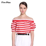 Five Plus2016新品女夏装撞色条纹露肩式短款宽松衬衫2HL2010010