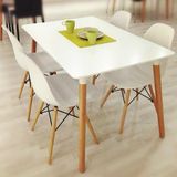 伊姆斯白色实木宜家长方形饭桌组合桌子简约现代组装不可伸缩餐桌