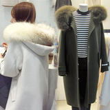 大毛领呢子大衣外套冬装韩国连帽毛呢外套女中长款修身显瘦加厚潮