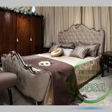新古典床后现代欧式布艺双人床组合实木金银箔雕花奢华床酒店家具