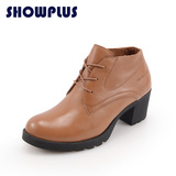 SHOWPLUS/秀派春季新款踝靴英伦风马丁靴防水台粗跟休闲真皮短靴