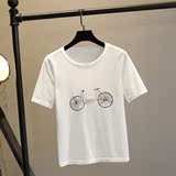 夏季新品韩版学生卡通单车刺绣圆领短袖冰丝针织衫套头T恤上衣女
