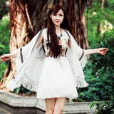 2016夏季女装韩版文艺复古民族风流苏雪纺衫防晒衣披肩斗篷外套女