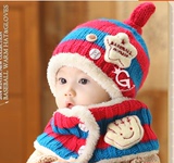 婴儿帽子秋冬0-1-2岁宝宝帽子加绒护耳6-12个月小孩毛线帽男女童