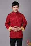 中国风男士长袖唐装上衣中式青年立领两面穿外套春秋冬款 红加黄