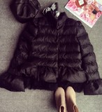 韩国冬装新款超好看兔毛娃娃裙摆性欧根纱灯笼袖保暖棉袄女外套潮