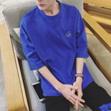 韩国ulzzang东大门代购t恤男青年短袖圆领纯棉蓝色宽松运动打底衫