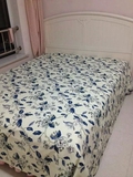 纯棉亚麻布料定做粗布床单枕套深蓝色植物花藤做学生床单双人床单