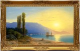 瑞堂 客厅装饰画欧式风景油画手绘 横幅油画海景 旭日东升 13296