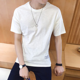 夏季男生纯色圆领短袖T恤青少年韩版男式宽松纯棉男士衣服体恤服