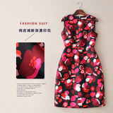 L0130欧美品牌外贸剪标 16早春浪漫印花系列修身无袖连衣裙背心裙