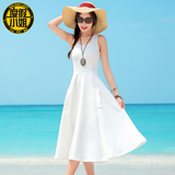 度假小姐夏海边沙滩裙女白色礼服连衣裙背心中长裙显瘦伞裙海滩裙